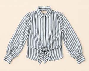 Karmamia Copenhagen Blue Stripe Tie Front Blouse Balloon Sleeve S